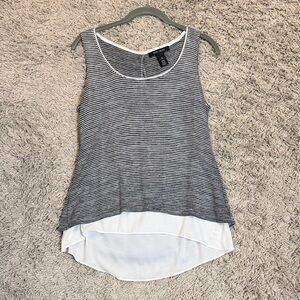 White House Black Market Black & White Striped Layered Tank